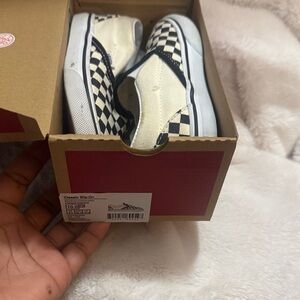 Vans Slip-On Cream and Black Checkered Sneakers